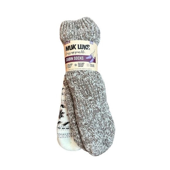 Muk Luks Cabin Socks Women’s S/M Non Slip Cozy Neutral - Picture 1 of 6